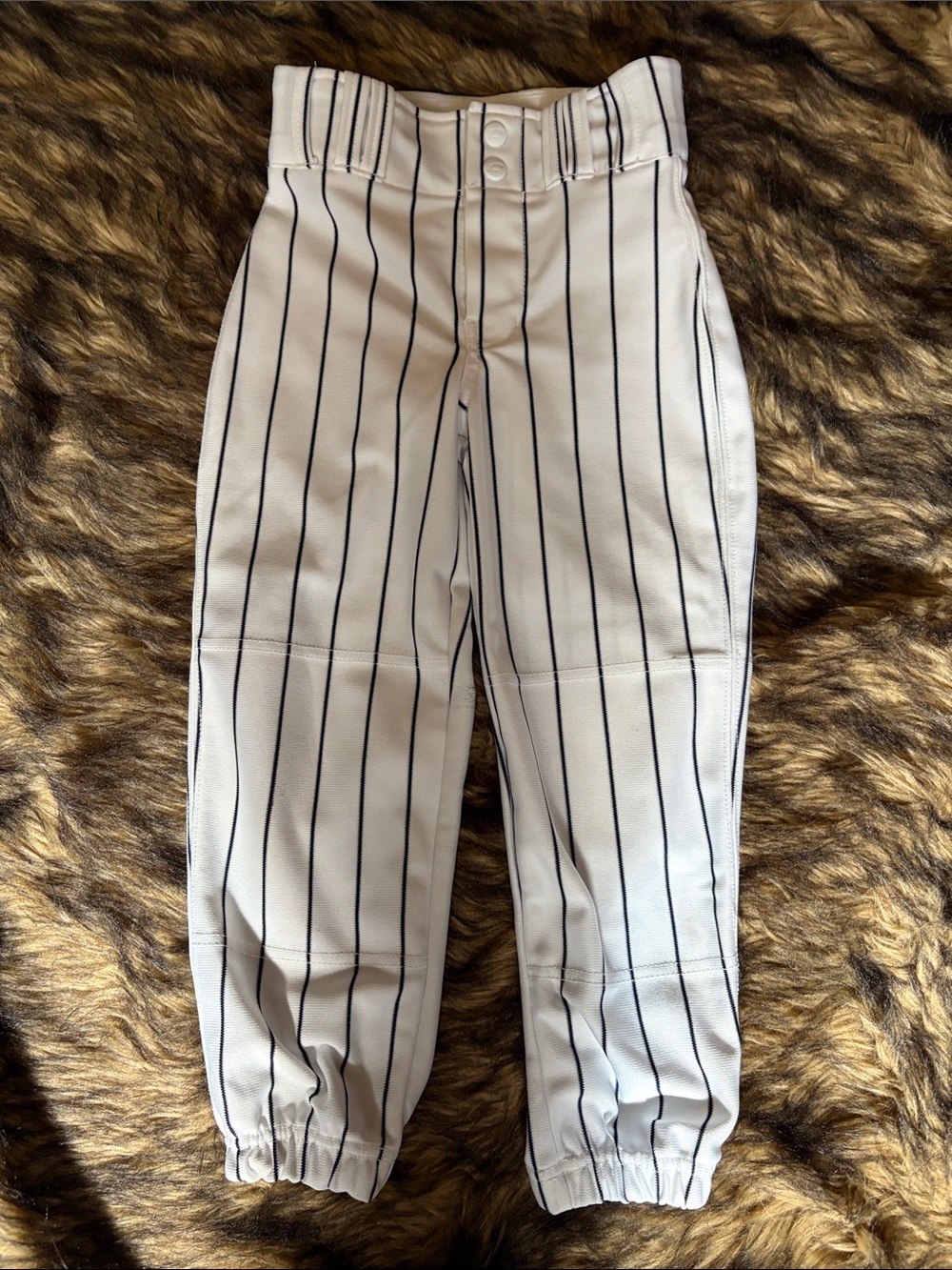 CHAMPRO Youth Elastic Hem Baseball Pant w/ Knit-in Pinstripes, Small White/Black